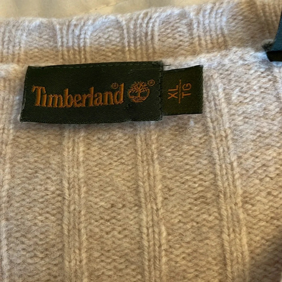 Timberland Women's (Unisex) Lambswool Oversized  V Neck Sweater, Beige Size XL - Picture 5 of 11